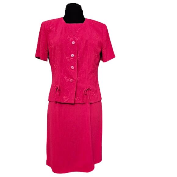 Vintage Two-Piece Fuchsia Midi Length Sheath Dress with Jacket by Sag Harbor 10 - Picture 1 of 13